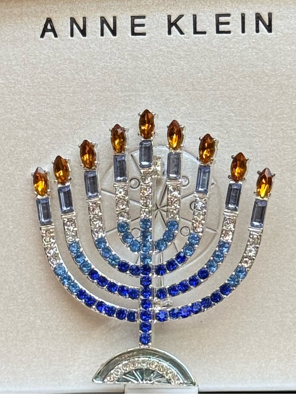 Anne Klein NWT Hanukkah Menorah Crystal Brooch Pin